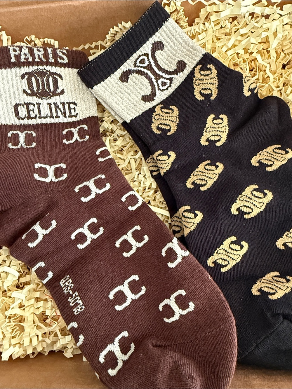 Woman’s designer Logo Crew Socks - Brown & Black